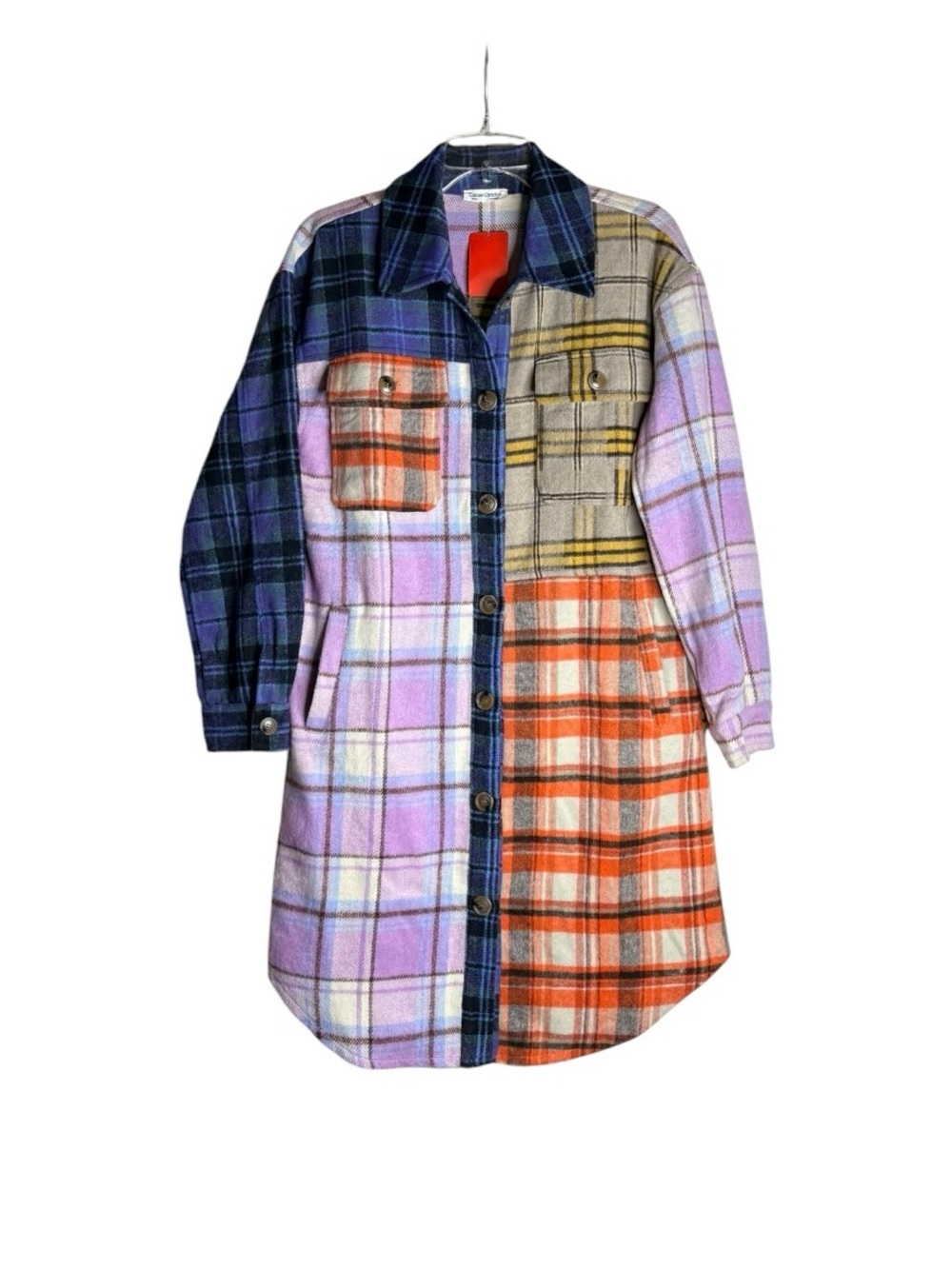 Patchwork Plaid Flannel Shacket Duster Small Button Front Carole Christian